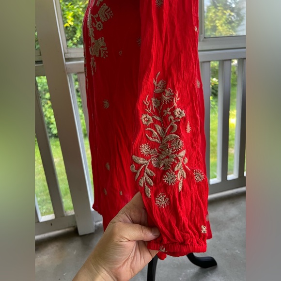 Free People Red Sweet Tennessee Mini Embroidered Women's Dress with pockets - Picture 3 of 11